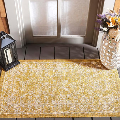 SAFAVIEH Washable Rug Outdoor Courtyard Collection - 2' x 3'7", Gold & Ivory, Non-Shedding & Easy Cleaning, Ideal for Patio, Front Door, Entryway, Doormat (CY8680-56021)