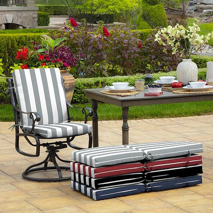 Arden 4-Pack Outdoor Patio Dining Chair Cushion, 20x44, Rain-Proof Seat Pad, Fade-Resistant Outdoor Cushion Stone Grey Cabana Stripe