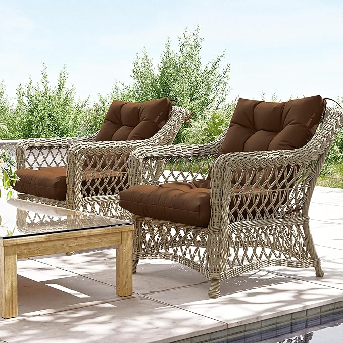 Patio Seat&Back Chair Cushions for Outdoor Furniture，Comfortable Cushions for Rocking/Dining/Lawn Chair-Set of 2