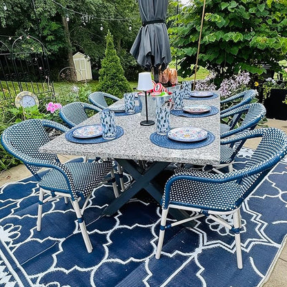 PURPLE LEAF Dining Chair Set of 2 Outdoor French Bistro Chairs Hand-Woven Aluminum Wicker Rattan Armchair for Garden Kitchen Backyard Porch White Print Finish Patio Chairs Deep Blue