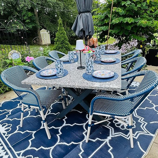 PURPLE LEAF Dining Chair Set of 2 Outdoor French Bistro Chairs Hand-Woven Aluminum Wicker Rattan Armchair for Garden Kitchen Backyard Porch White Print Finish Patio Chairs Deep Blue
