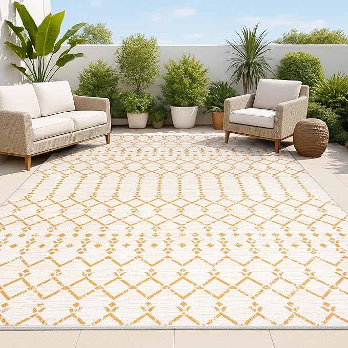 JONATHAN Y Moroccan Geometric Indoor Outdoor Area Rug 3X5 Cream/Orange, Ourika Textured Weave for Backyard, Patio, Porch, Easy-Cleaning, High Traffic, Pet-Friendly, Non-Shedding (SMB108O-3)