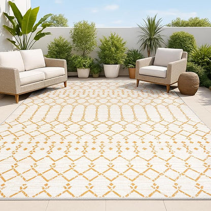 JONATHAN Y Moroccan Geometric Indoor Outdoor Area Rug 3X5 Cream/Orange, Ourika Textured Weave for Backyard, Patio, Porch, Easy-Cleaning, High Traffic, Pet-Friendly, Non-Shedding (SMB108O-3)