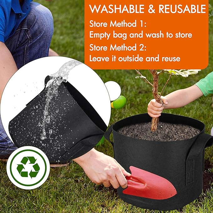 Gardzen 6-Pack 15 Gallon Grow Bags, 300G Thickened Nonwoven Fabric Pots with Handles, Heavy Duty Aeration Plant Bags for Gardening and Container Growing