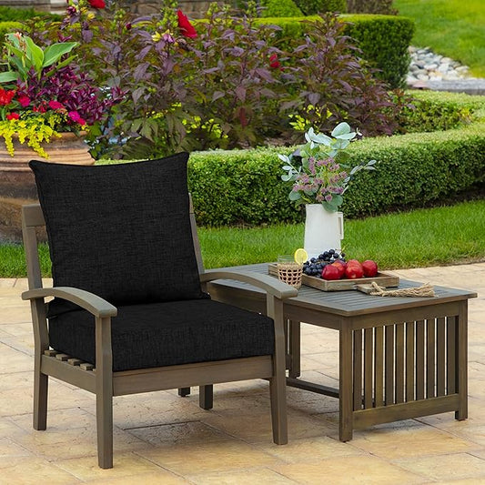 Arden Outdoor Deep Seat Cushion Set (2-Pack), 24 in x 24 in, Weather-Proof, Rain-Proof, Fade Resistant Patio Cushion for Chair, Sofa, and Couch Black Leala