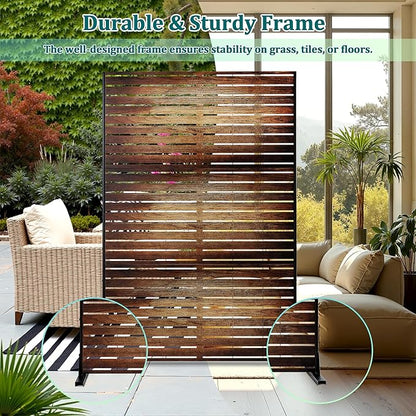 Metal Privacy Screen Outdoor Privacy Screen, Freestanding Fence Panel for Outside, 72''H×47''W, Decorative Screen Panel for Backyard/Patio/Deck