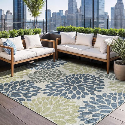 Beverly Rug Outdoor Rug 8x10 Modern Exotic Tropical Leaf Area Rugs for Indoor and Outdoor Patio Deck Porch Garden Water Resistant Washable Outside Carpet (8 x 10 Olive)