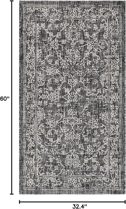 SAFAVIEH Washable Rug Outdoor Courtyard Collection - 2'7" x 5', Black & Ivory, Non-Shedding & Easy Cleaning, Ideal for Patio, Backyard, Mudroom (CY8680-36621)