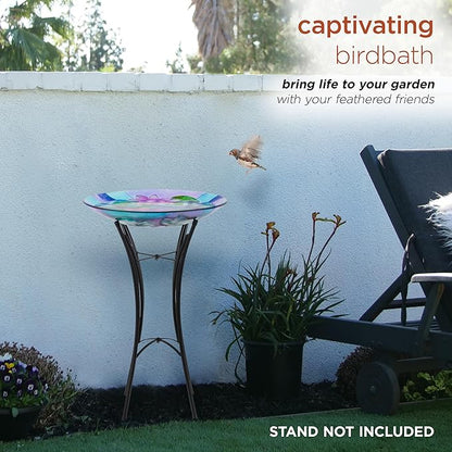 Alpine Corporation 18" Outdoor Birdbath Bowl Topper with Metal Stand, Garden Decor