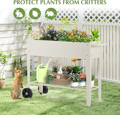DDK Outdoor Heavy Duty Metal Raised Garden Bed with Legs (Milk White)