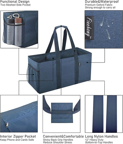 Finnhomy 42L Extra Large Utility Tote Bag, Oxford Fabric Reusable Folding Grocery Bags with Handles and Pockets, 2 Pack