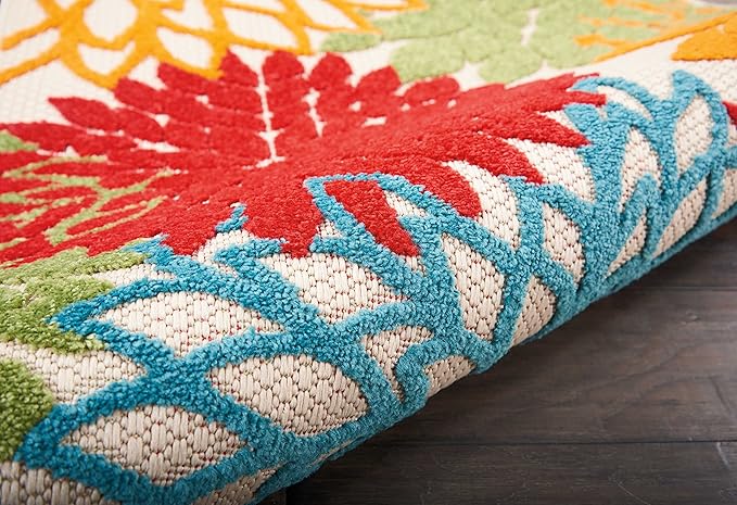 Nourison Aloha Indoor/Outdoor Green 2'3'' x 8' Area-Rug, Tropical, Botanical, Easy-Cleaning, Non Shedding, Bed Room, Living Room, Dining Room, Deck, Backyard, Patio (2x8)