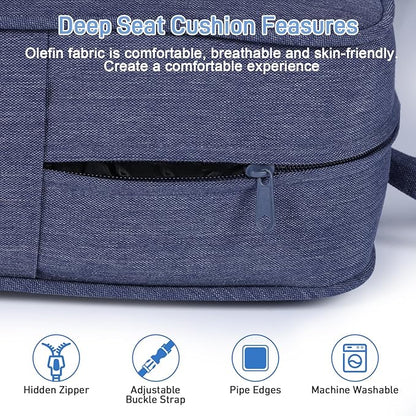 Aoodor Outdoor Chair Cushion, 24 x 24 Inch Water-Resistant, Fade-Resistant Olefin Fabric Patio Seat Cushions with Removable Cover and Adjustable Straps for Outdoor Furniture, Set of 2, Navy Blue