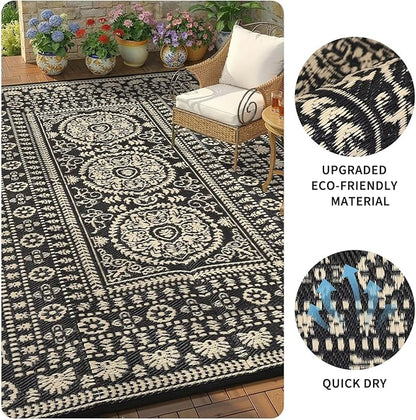 Garvee Reversible Outdoor Rug 6x9 for Patio, Waterproof Outdoor Area Rug, Modern Medallion Indoor Outdoor Rugs, Plastic Straw Rug for RV, Camping, Deck, Vintage Brown