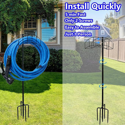 2-Pack Garden Hose Holder Freestanding with Upgrade 5 Prongs Base Rustproof Garden Hose Hose Hanger Storage for Outside, Yard, Lawn, Farm