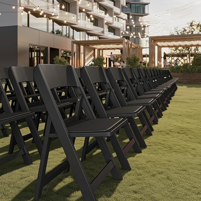 Flash Furniture Hercules Tucker Commercial Black Resin Folding Chair - Lightweight, Vinyl Padded Removable Seat, Indoor Outdoor Use, Event & Wedding Ready