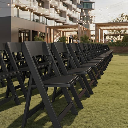 Flash Furniture Hercules Tucker Commercial Black Resin Folding Chair - Lightweight, Vinyl Padded Removable Seat, Indoor Outdoor Use, Event & Wedding Ready