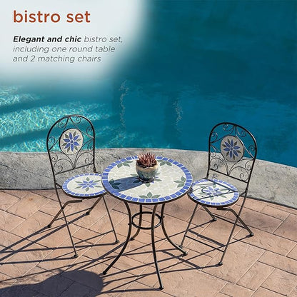 Alpine Corporation Blue and Beige Mosaic Bistro Set, 3-Piece