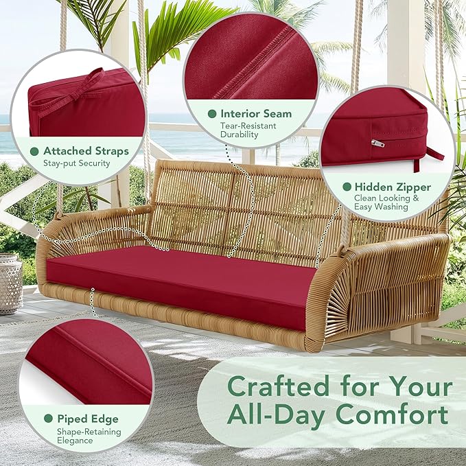 Summsun Outdoor Bench Cushion: Waterproof and Fade Resistant Patio Furniture Cushions - Non-Slip Bench Pad Cushion with Removable Cover for Garden Swing Porch Sofa Settee, 45 x 18 Inch, Burgundy