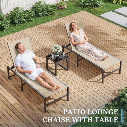 UDPATIO Chaise Lounge Chair Patio Pool Lounge Chair Outdoor with 5 Position Adjustable Backrest Poolside Sunloungers Lay Flat Sunbathing Chaise with Backrest for Patio, Beach, Yard, Pool(Brown)