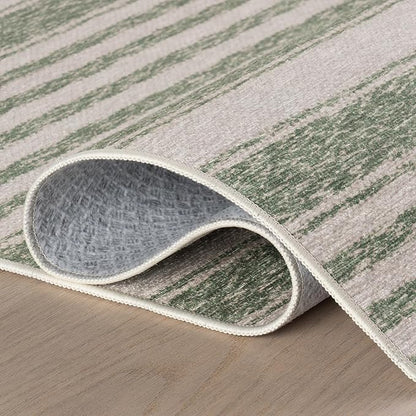 Dash & Albert Xaren Green Machine Washable Rug, 3 X 5 Feet, Green/Grey Stripe Pattern