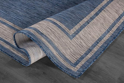 Beverly Rug Outdoor Rug 8x10 Modern Bordered Area Rugs for Indoor and Outdoor Patio Deck Porch Garden Waterproof Weather Sun Resistant Washable Outside Carpet (8 x 10 Navy)