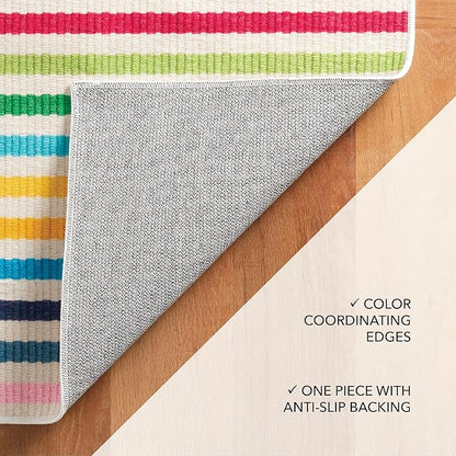 Dash and Albert Rainbow Machine Washable Area Rug - 4' x 6' Multicolor Stripe Washable Accent Rug - Durable, High Traffic Areas Kitchen, Mudroom, Hallways