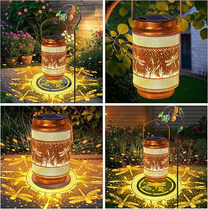 Dragonfly Solar Lanterns Outdoor Waterproof with Shepherd Hook, Gifts for Mothers Day Women Mom Grandma Birthday, Metal Solar Hanging Lights Garden Decor for Outside Yard Patio Pathway Backyard Porch