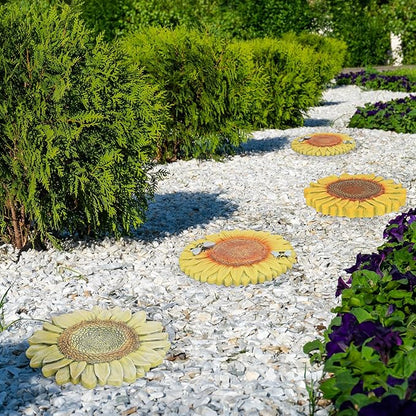 3 Pack Sunflower Cement Stepping Stone for Garden & Patio – 10 Inch Hand-Painted Outdoor/Indoor Decorative Paver, Durable & Weather-Resistant Yard Art, Vibrant Yellow Design