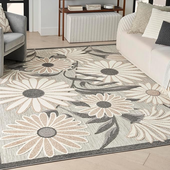 Nourison Home Aloha Indoor/Outdoor Beige 6' x 9' Area-Rug, Easy-Cleaning, Non Shedding, Bed Room, Living Room, Dining Room, Kitchen, Backyard, Deck, Patio (6x9)