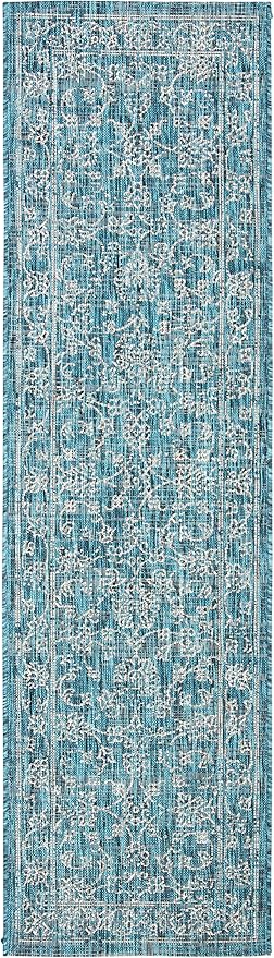 SAFAVIEH Washable Rug Outdoor Courtyard Collection - 2'3" x 10' Runner, Turquoise, Non-Shedding & Easy Cleaning, Ideal for Patio, Entryway, Mudroom, Hallway, Kitchen (CY8680-37221)