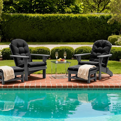 Adirondack Chair Cushion with Ottoman, Folding Adjustable Adirondack Seat Cushions, Waterproof Adirondack Patio Chair Pads for Garden, Deck, or Poolside, Small-Black-2