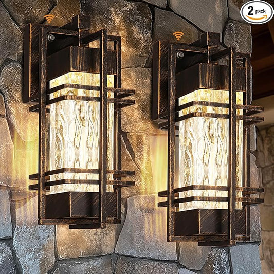 Dusk to Dawn Outdoor Front Porch Light Fixtures Wall Mount Gold-Swept Black,2 Pack Waterproof Wall Sconce Lights, Sensor Exterior Lighting Fixtures for House, Outside Lantern Lamp (Bulb Included)