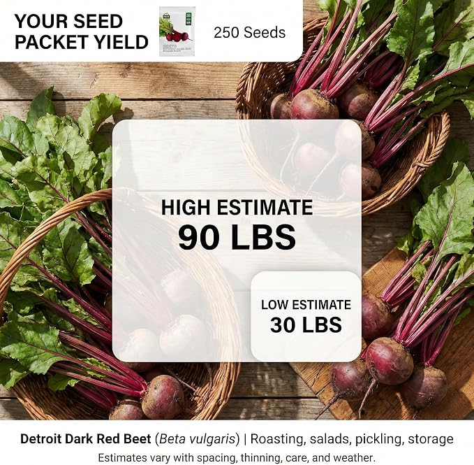 250 Detroit Dark Red Beet Seeds for Planting - Heirloom | Non-GMO | USA Grown - Deep Uniform Red Flesh - Classic Beet for Roasting, Canning, and Pickling by RDR Seeds