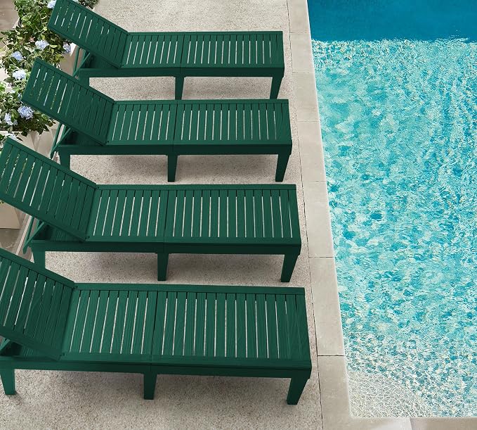 Nestl Sun Tanning Chair - Forest Green Chaise Lounge Chair Outdoor, Lightweight Pool Lounge Chairs Set of 4, Adjustable 5-Position Reclining Lawn Chair, Waterproof Beach Outdoor Lounge Chairs