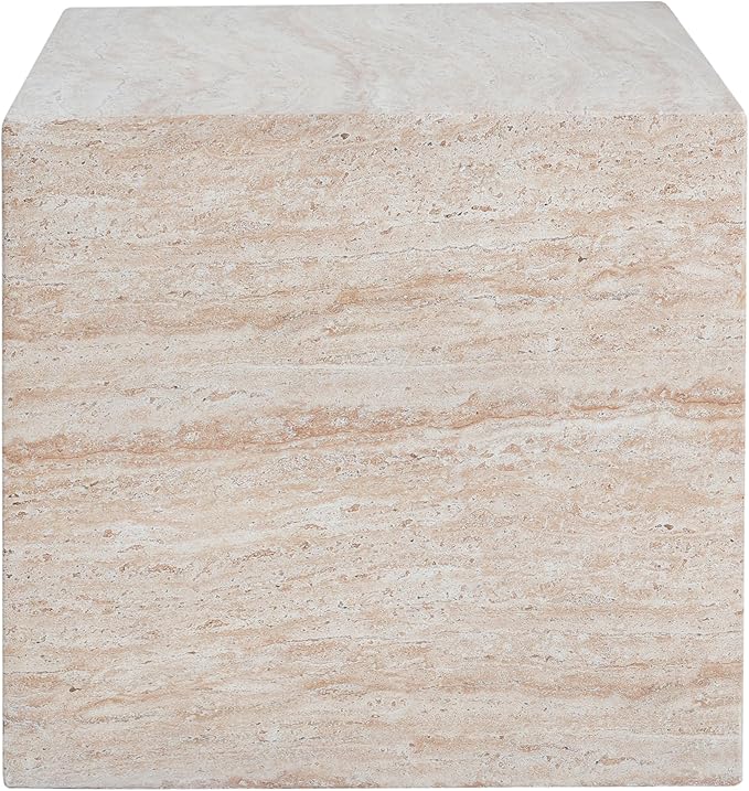 Christopher Knight Home Jayme 22.5" Indoor Outdoor Square Accent Side Table, Patio Decorative End Table, Lightweight Concrete Garden Stool for Patio Living Room Balcony & Garden Decor, Travertine