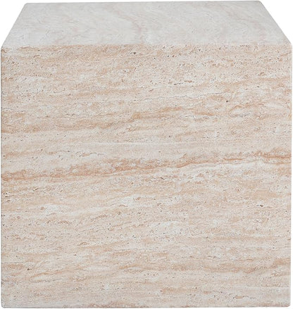 Christopher Knight Home Jayme 22.5" Indoor Outdoor Square Accent Side Table, Patio Decorative End Table, Lightweight Concrete Garden Stool for Patio Living Room Balcony & Garden Decor, Travertine