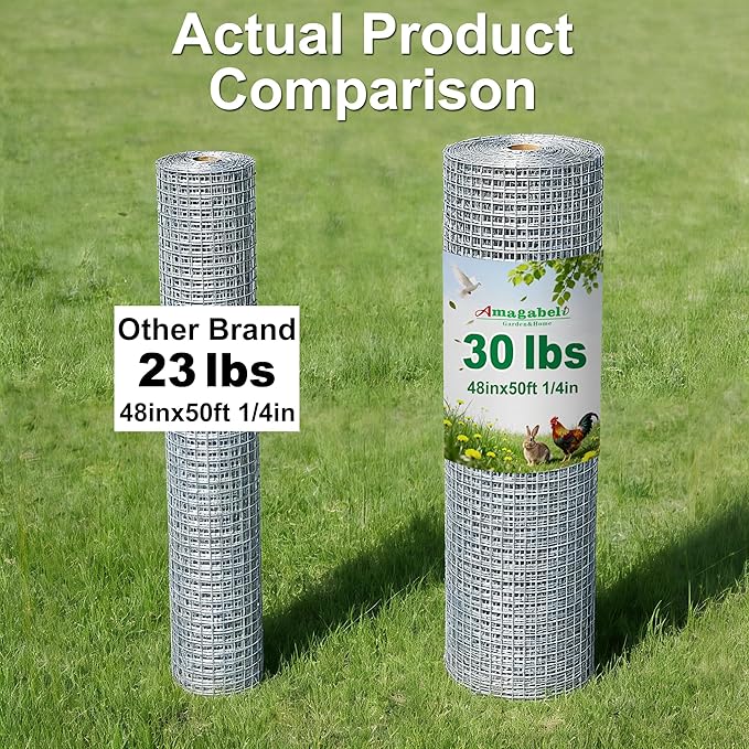 Amagabeli Galvanized Hardware Cloth 1/4 inch 48inx50ft 23 Gauge Chicken Wire Fence Welded Wire Mesh Roll Plant Supports Poultry Netting Garden Bed Animal Cage Snake Rabbit Gopher Rodent Proof