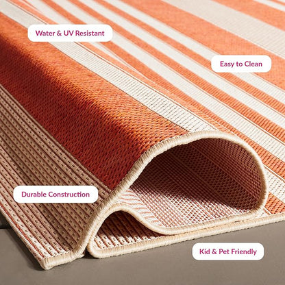 SAFAVIEH Courtyard Collection 2'3" x 18' Terracotta/Beige CY6062 Stripe Indoor/ Outside Waterproof Easy cleansingPatio Backyard Mudroom Runner Mat