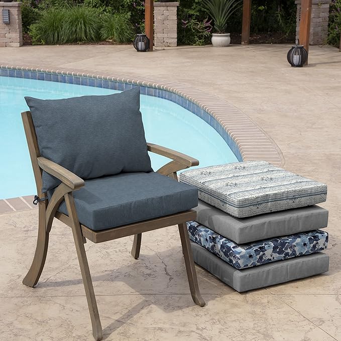Arden Performance Outdoor Cushion Set, 21 x 21, Patio Cushion, Rain-Proof, Fade Resistant, Denim Alair