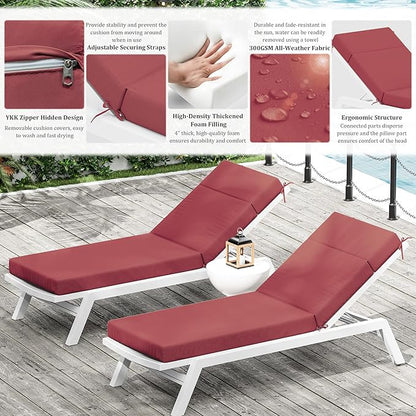 Chaise Lounge Cushion for Outdoor Furniture, Waterproof Fade and Tear Resistant Lounge Deck Chair Cushions for Patio Lawn Pool Resort Hotel