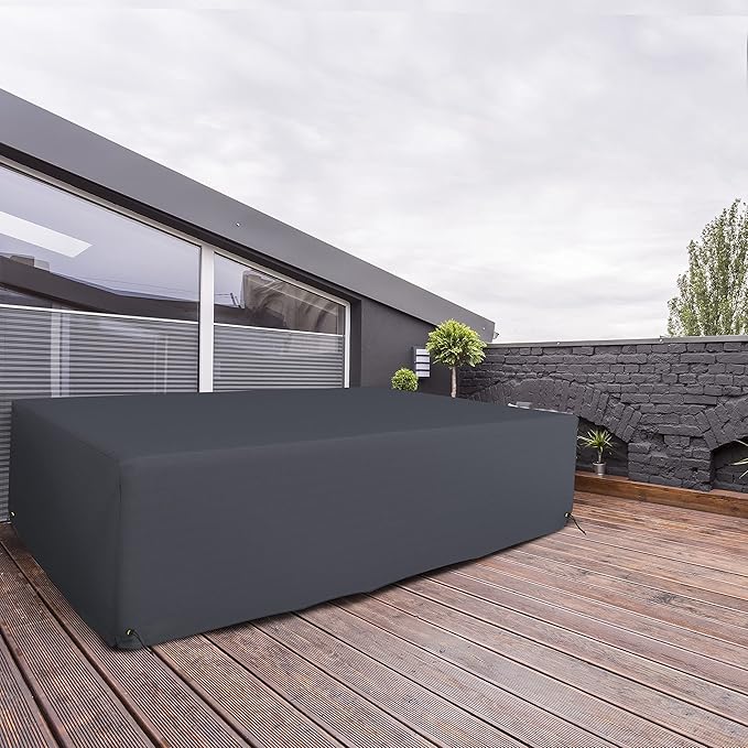 Covers & All Patio Sectional Sofa Set Cover 160 GSM PVC Emboss Fabric Outdoor Furniture Table and Chair Set Cover with Drawstring for Snug Fit (126" W x 126" D x 28" H, Grey)