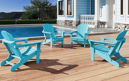 SERWALL Foldable Adirondack Chair Set of 4 for Patio Garden Outdoors- Aruba Blue