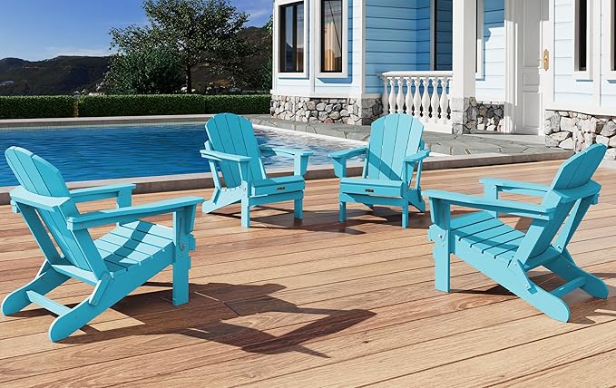 SERWALL Folding Adirondack Chair Outdoor Adirondack Chairs Weather Resistant Patio Chair Fire Pit Chairs - Light Blue