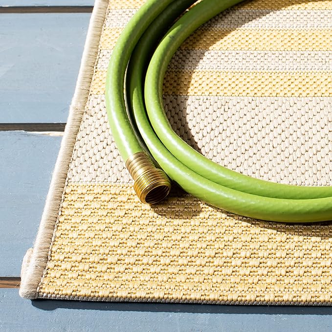 SAFAVIEH Washable Rug Outdoor Courtyard Collection - 6'7" Square, Gold & Beige, Non-Shedding & Easy Cleaning, Ideal for Patio, Backyard, Mudroom (CY6062-306)