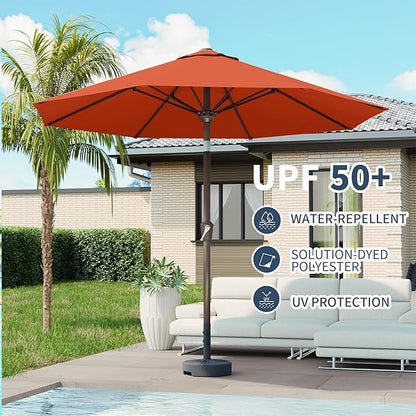 PatioKingdom 10FT Patio Umbrella with Push Button Tilt and Crank, Outdoor Market Umbrella with 8 Fiberglass Ribs, UV Protection Table Umbrella for Pool,Backyard,Garden,Deck(Orange, 10FT)