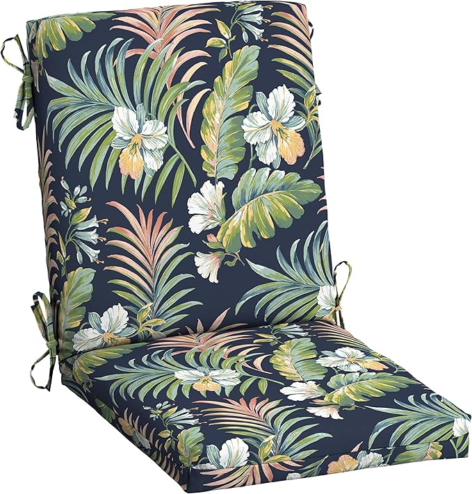 Arden Outdoor Patio Dining Chair Cushion, 20x44, Rain-Proof Seat Pad, Fade-Resistant Outdoor Cushion Simone Blue Tropical