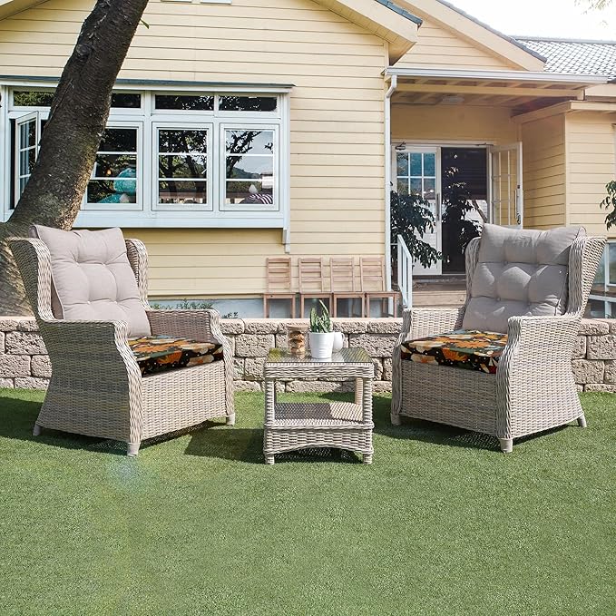 UNIKOME Outdoor Chair Cushions Pack of 4, Water Resistant Patio Cushions with Ties, High Density Sponge Filling Square Corner Seat Cushions for Outdoor Furniture, 24"*24"*4", Flower