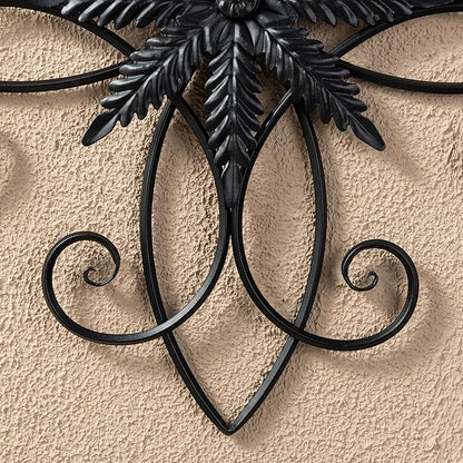 Glitzhome Black Metal Wall Art Decor, 20 Inch Iron Wall Decor with Clematis Scroll Pattern, Indoor Outdoor Wall Accent for Garden Porch Patio