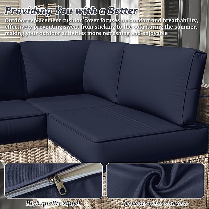 14 Pcs Outdoor Cushion Slipcovers Outdoor Patio Cushion Covers Replacement Waterproof with Zipper for Outdoor Furniture, Patio Sofa Couch 3 Sizes, Covers Only